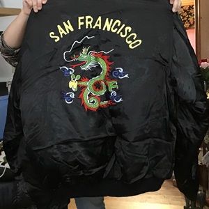 3X Unisex Blk Satin Dragon San Fran Jacket